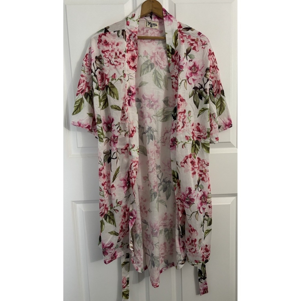 Show Me Your Mumu Women's Pink Floral Kimono Robe One Size Bridal Loungewear - Picture 5 of 6